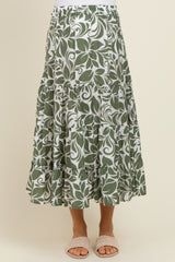 Olive Floral Tiered Maternity Maxi Skirt