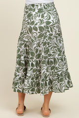 Olive Floral Tiered Maternity Maxi Skirt