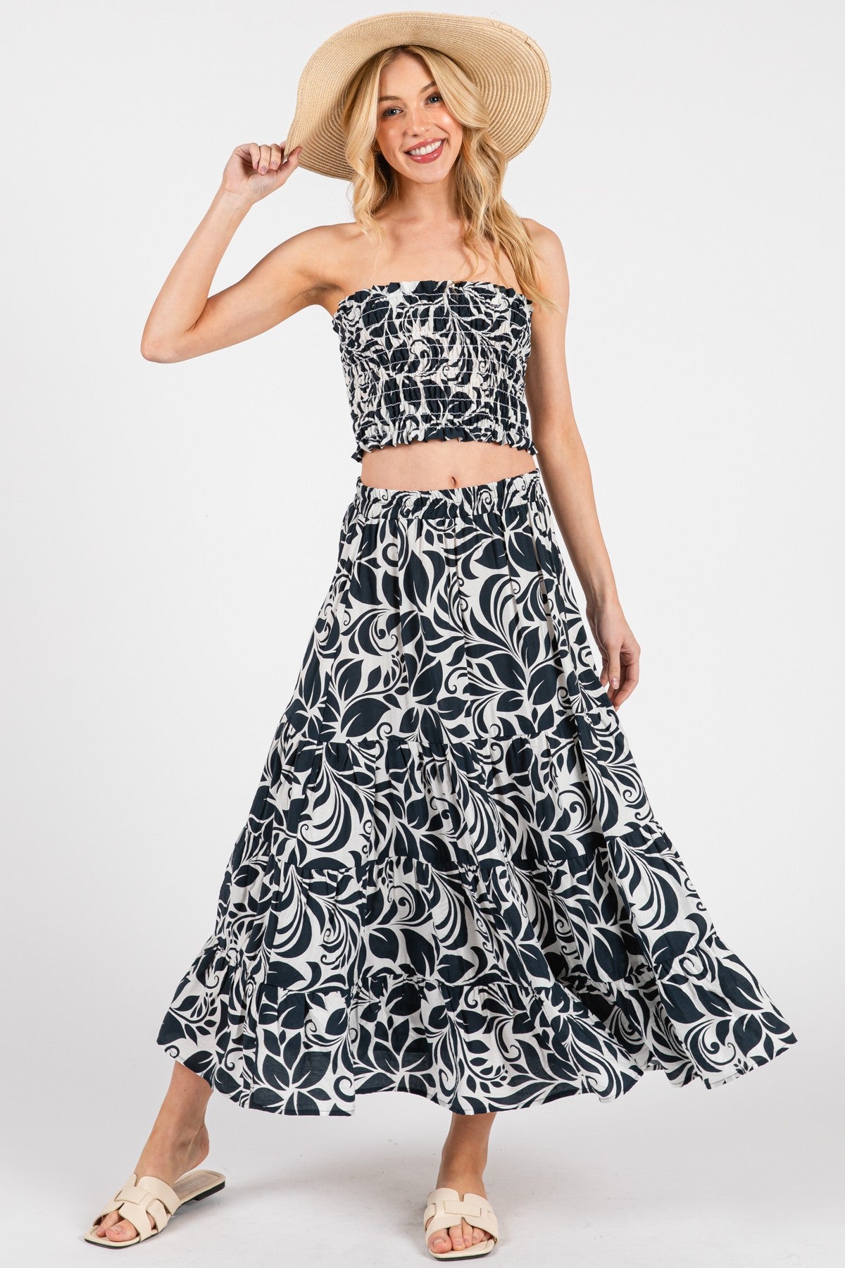 Charcoal Floral Tiered Maternity Maxi Skirt