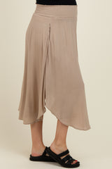 Beige Smocked Waist Rounded Hem Maternity Skirt