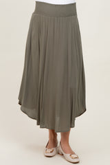 Olive Smocked Waist Rounded Hem Maternity Skirt
