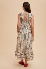 Multi Color Striped Floral Cotton Maxi Dress