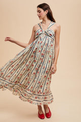 Multi Color Striped Floral Cotton Maxi Dress