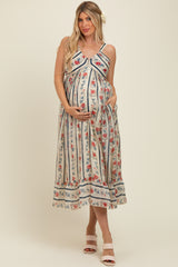 Multi Color Striped Floral Cotton Maternity Maxi Dress