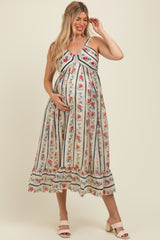 Multi Color Striped Floral Cotton Maternity Maxi Dress