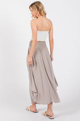 Light Grey Smocked Waist Rounded Hem Midi Skirt