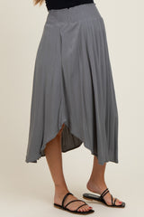 Charcoal Smocked Waist Rounded Hem Maternity Midi Skirt