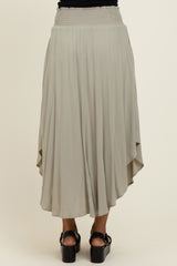 Light Olive Smocked Waist Rounded Hem Midi Skirt