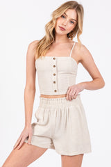 Beige Linen Blend Shorts
