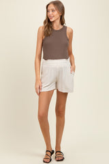 Beige Linen Blend Maternity Shorts