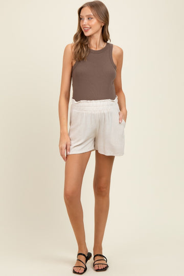 Beige Linen Blend Maternity Shorts