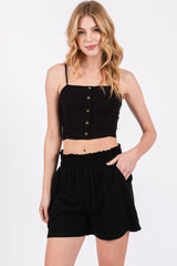 Black Linen Blend Maternity Shorts