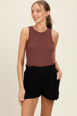 Black Linen Blend Maternity Shorts