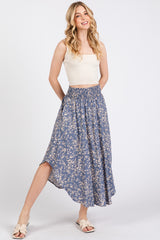 Blue Floral Smocked Waist Maternity Skirt