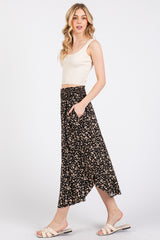 Black Floral Smocked Waist Skirt