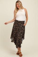 Black Floral Smocked Waist Maternity Skirt