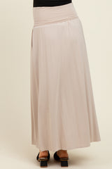 Beige Foldover Waist Side Slit Maternity Maxi Skirt