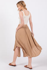 Beige Button Accent Round Hem Skirt