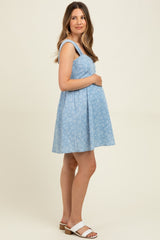 Light Blue Floral Chambray Maternity Mini Dress