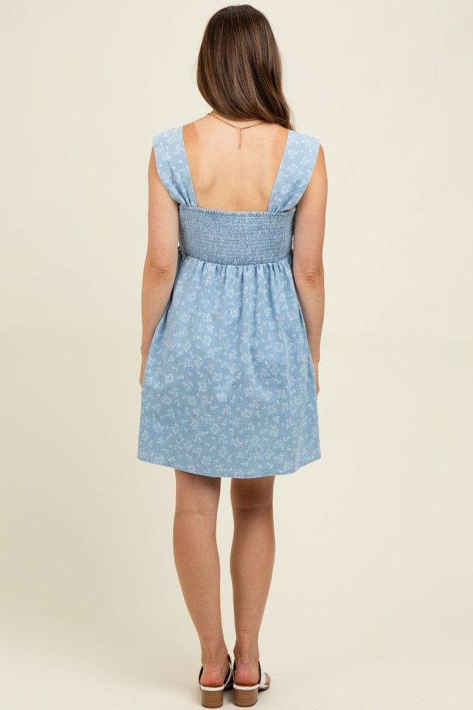 Light Blue Floral Chambray Maternity Mini Dress