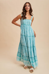 Aqua Border Print Sleeveless Maxi Dress