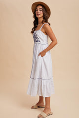 Ivory Cross Stitch Embroidered Maxi Dress