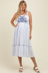 Ivory Cross Stitch Embroidered Maternity Maxi Dress