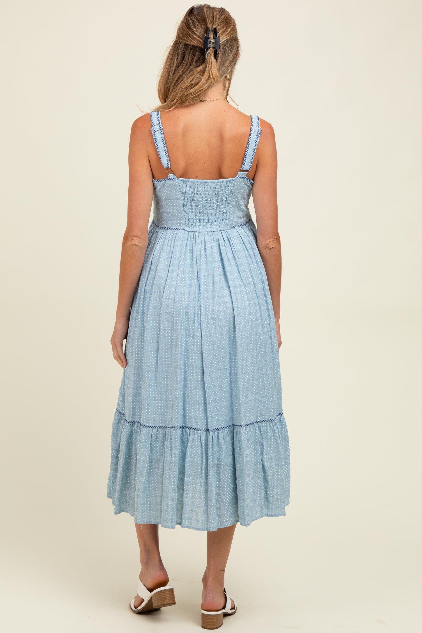 Light Blue Cross Stitch Embroidered Maternity Maxi Dress