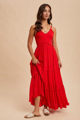 Red Swiss Dot Smocked Sleeveless Maxi Dress