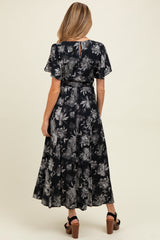 Black Multi Floral Flutter Sleeve Maternity Maxi Dress