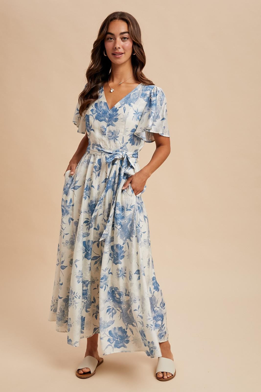 Ivory Multi Floral Flutter Sleeve Maxi Dress – PinkBlush Ivory Multi Floral Flutter Sleeve Maxi Dress – PinkBlush