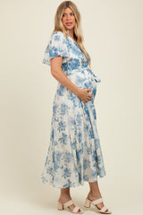 Ivory Multi Floral Flutter Sleeve Maternity Maxi Dress