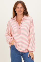 Mauve Striped Oversized Collared Pullover Top
