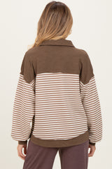 Mocha Striped Oversized Collared Pullover Maternity Top