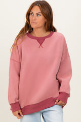 Mauve Fleece Oversized Contrast Trim Sweatshirt