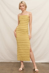 Yellow Ruffle Tiered Fitted Maxi Dress