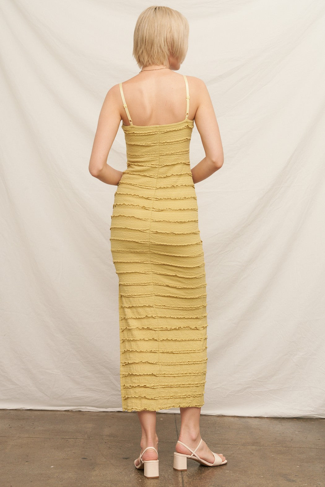 Yellow Ruffle Tiered Fitted Maxi Dress