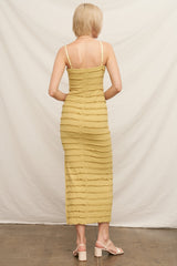 Yellow Ruffle Tiered Fitted Maxi Dress