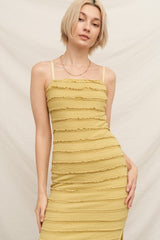 Yellow Ruffle Tiered Fitted Maxi Dress