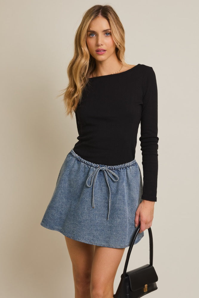 Black Boat Neck Maternity Long Sleeve Top