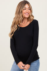 Black Boat Neck Maternity Long Sleeve Top