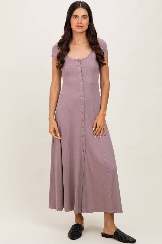 Mauve Button Down Maternity Maxi Dress