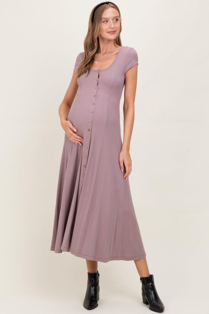 Mauve Button Down Maternity Maxi Dress