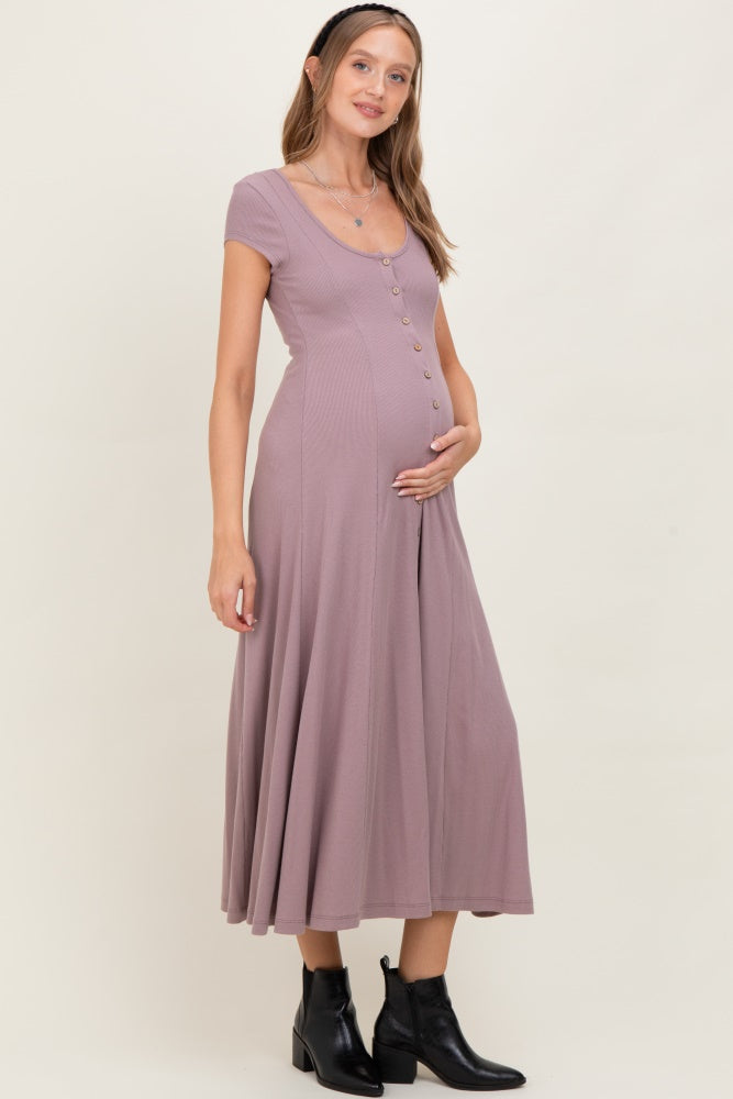 Mauve Button Down Maternity Maxi Dress