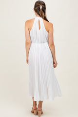 White Pleated Maternity Halter Dress