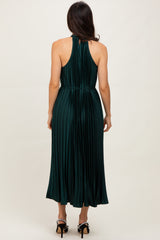 Forest Green Pleated Halter Dress