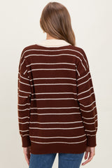 Brown Striped Knit Relaxed Fit Polo Maternity Sweater