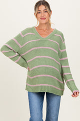 Light Olive Pink Striped Boxy Maternity Sweater