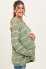 Light Olive Pink Striped Boxy Maternity Sweater