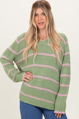 Light Olive Pink Striped Boxy Sweater